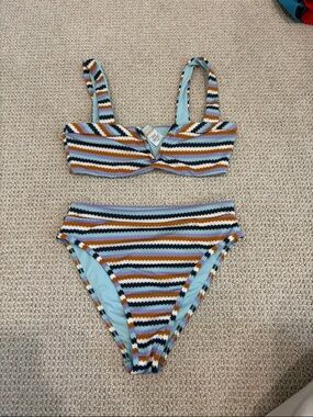 l*space Pastel Striped Bikini with Lavender Trim